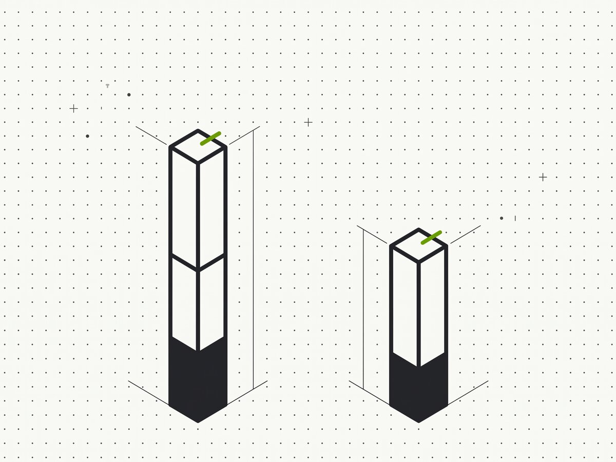 Harness effect versus model effect: two parallel vertical ranges, the wider one on the left, the narrower one on the right.