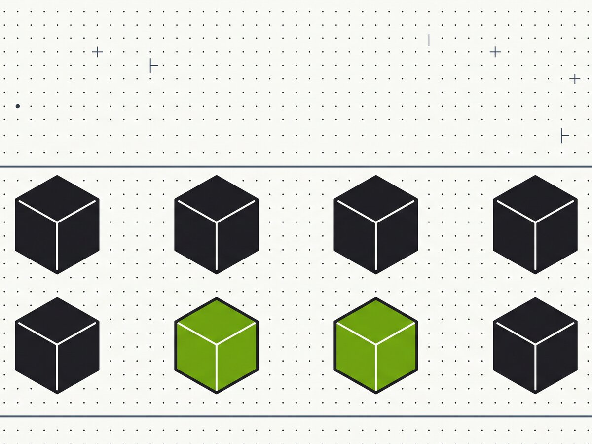Eight mitigation strategies on the cost-versus-complexity curve, arranged as a grid of cubes, the strongest one marked in lime.